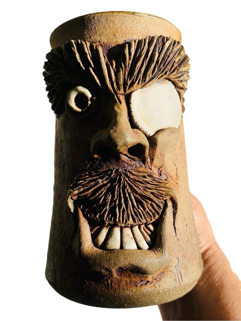 Vintage Hand Thrown Ugly Funny Face Stoneware Mug